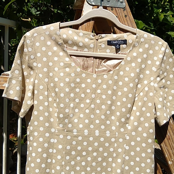 Chadwicks Linen Pencil Dress Nude Polka-Dot 4P - Picture 2 of 9
